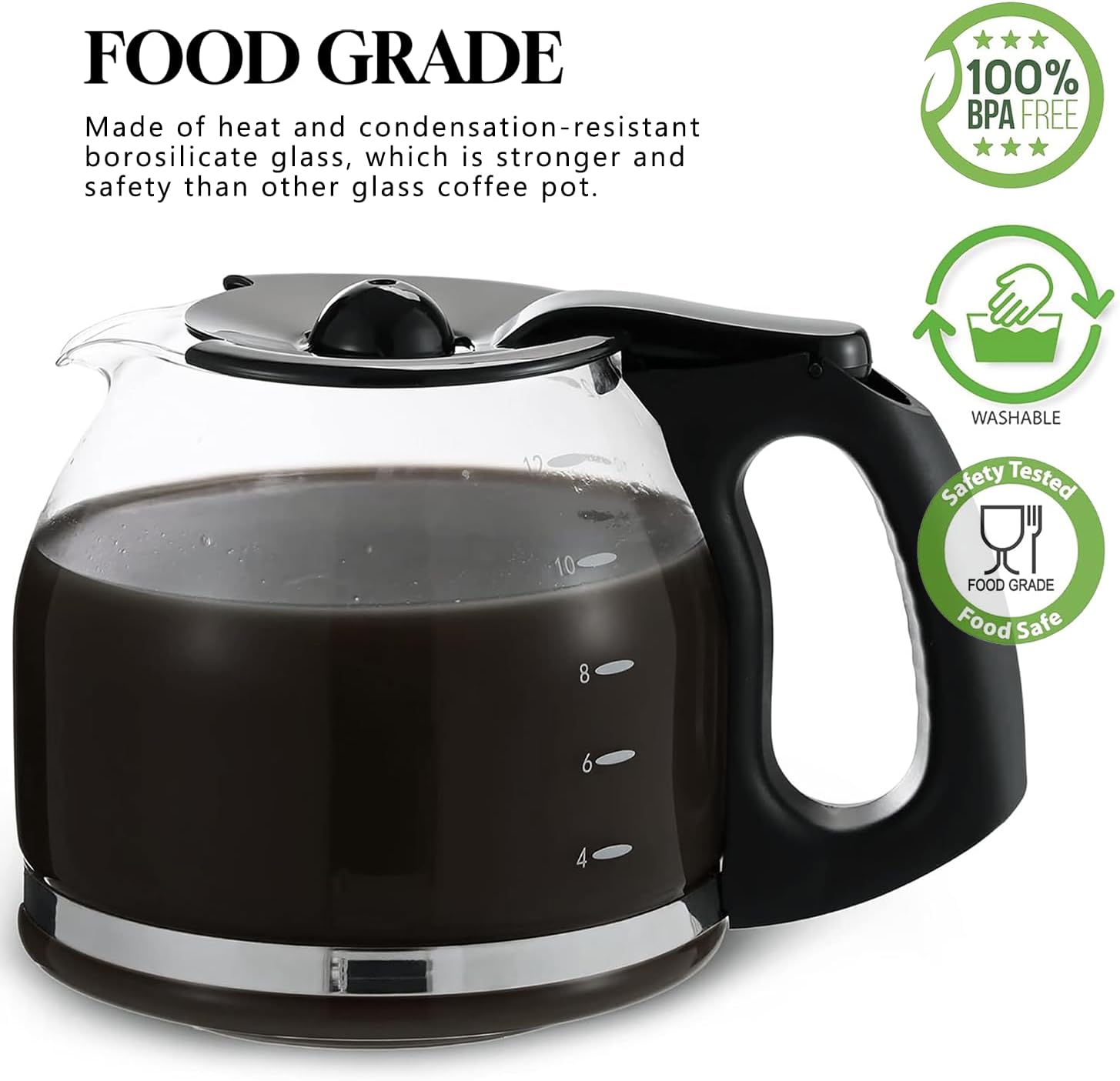 12-Cup Replacement Carafe Coffee Pot Compatible with Mr. Coffee Coffee maker Models# PLD12 PLD12-RB Series, Removeable Lid, Easy to Clean