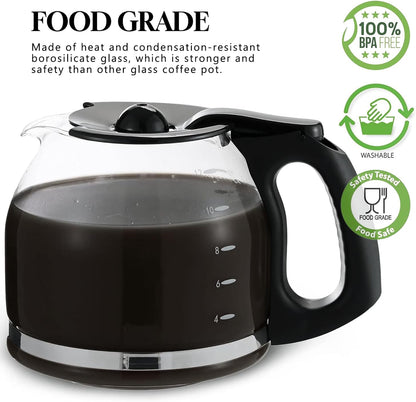 12-Cup Replacement Carafe Coffee Pot Compatible with Mr. Coffee Coffee maker Models# PLD12 PLD12-RB Series, Removeable Lid, Easy to Clean