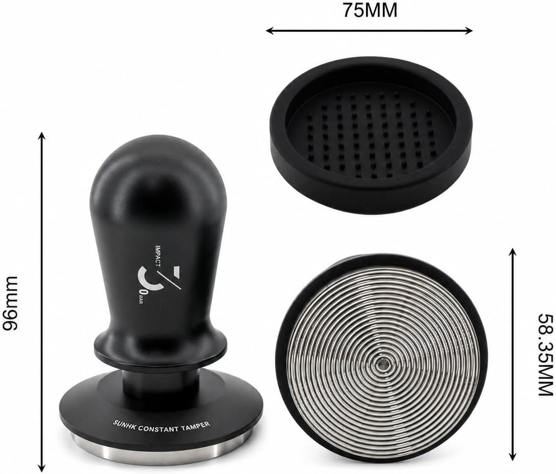 58mm Espresso Tamper, 58.35mm Coffee Tampers and Silicone Gel Coffee Tamper Mat for Home and Professional Baristas | 30lb Calibrated Spring Loaded,Triple Spring Design,Automatic Pressure Release,Sound Click Feedback,Threaded Base
