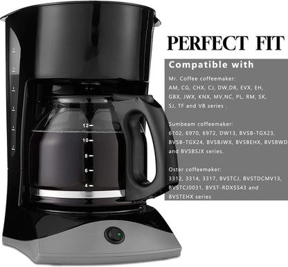 12-Cup Replacement Carafe Coffee Pot Compatible with Mr. Coffee Coffee maker Models# PLD12 PLD12-RB Series, Removeable Lid, Easy to Clean
