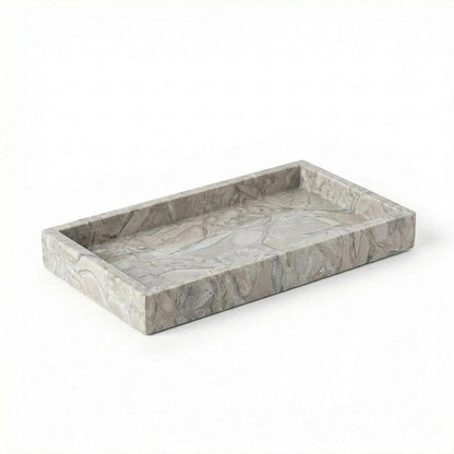 Natural Marble Tray Heavyweight Stone Vanity Tray for Bathroom Countertop, Coffee Table & Dresser - Handcrafted Rectangular Organizer (Gray X, 12" x 8" x 1.2")