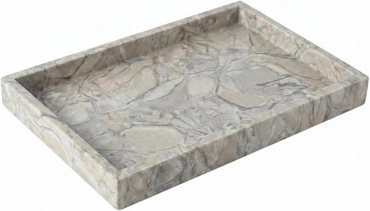 Natural Marble Tray Heavyweight Stone Vanity Tray for Bathroom Countertop, Coffee Table & Dresser - Handcrafted Rectangular Organizer (Gray X, 12" x 8" x 1.2")