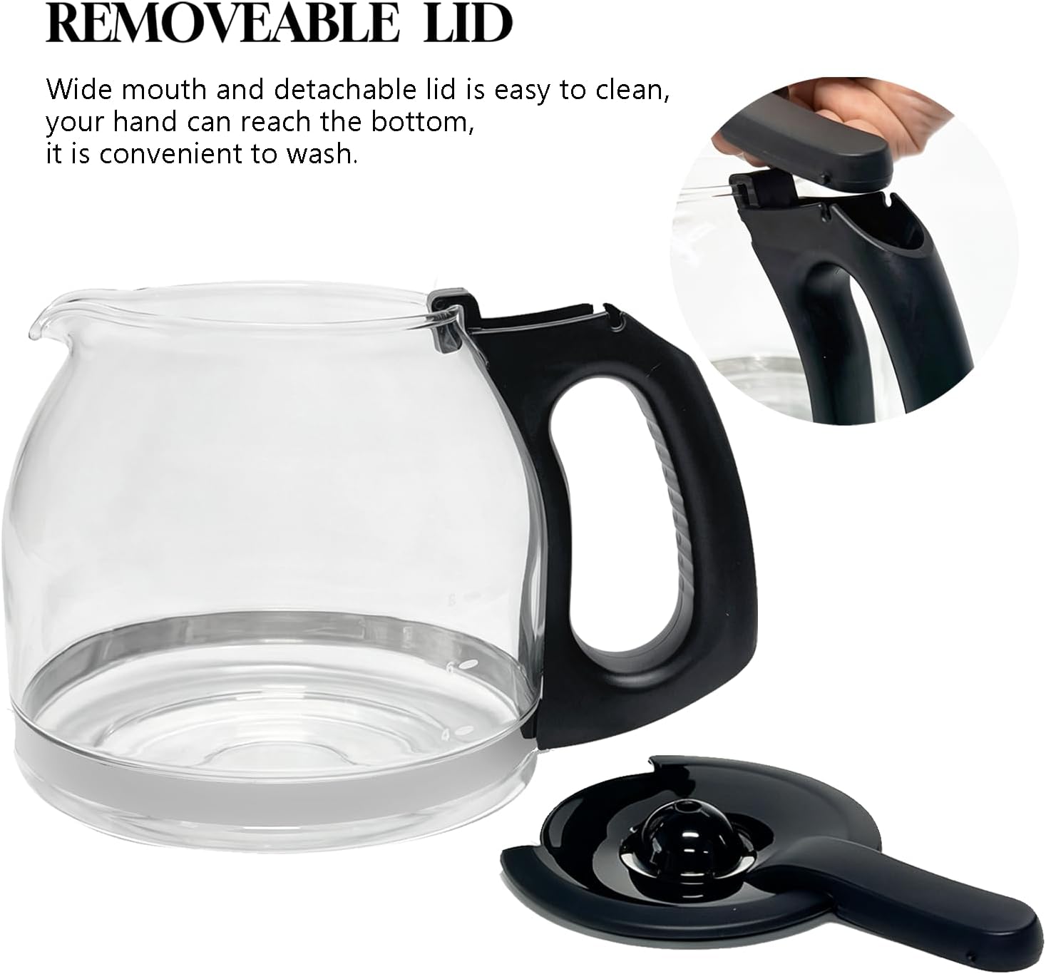 12-Cup Replacement Carafe Coffee Pot Compatible with Mr. Coffee Coffee maker Models# PLD12 PLD12-RB Series, Removeable Lid, Easy to Clean