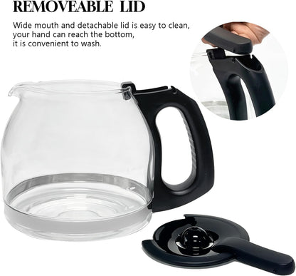 12-Cup Replacement Carafe Coffee Pot Compatible with Mr. Coffee Coffee maker Models# PLD12 PLD12-RB Series, Removeable Lid, Easy to Clean