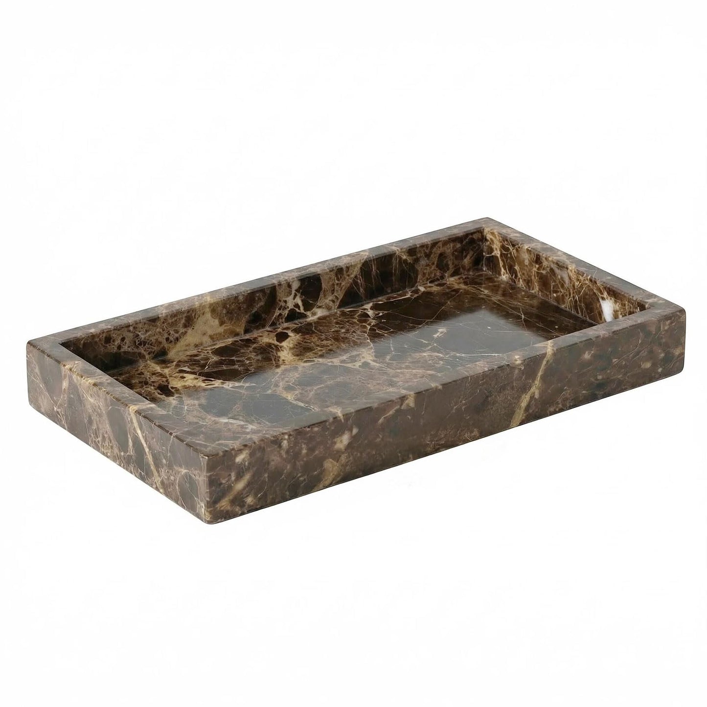 Natural Marble Tray Heavyweight Stone Vanity Tray for Bathroom Countertop, Coffee Table & Dresser - Handcrafted Rectangular Organizer (Gray X, 12" x 8" x 1.2")