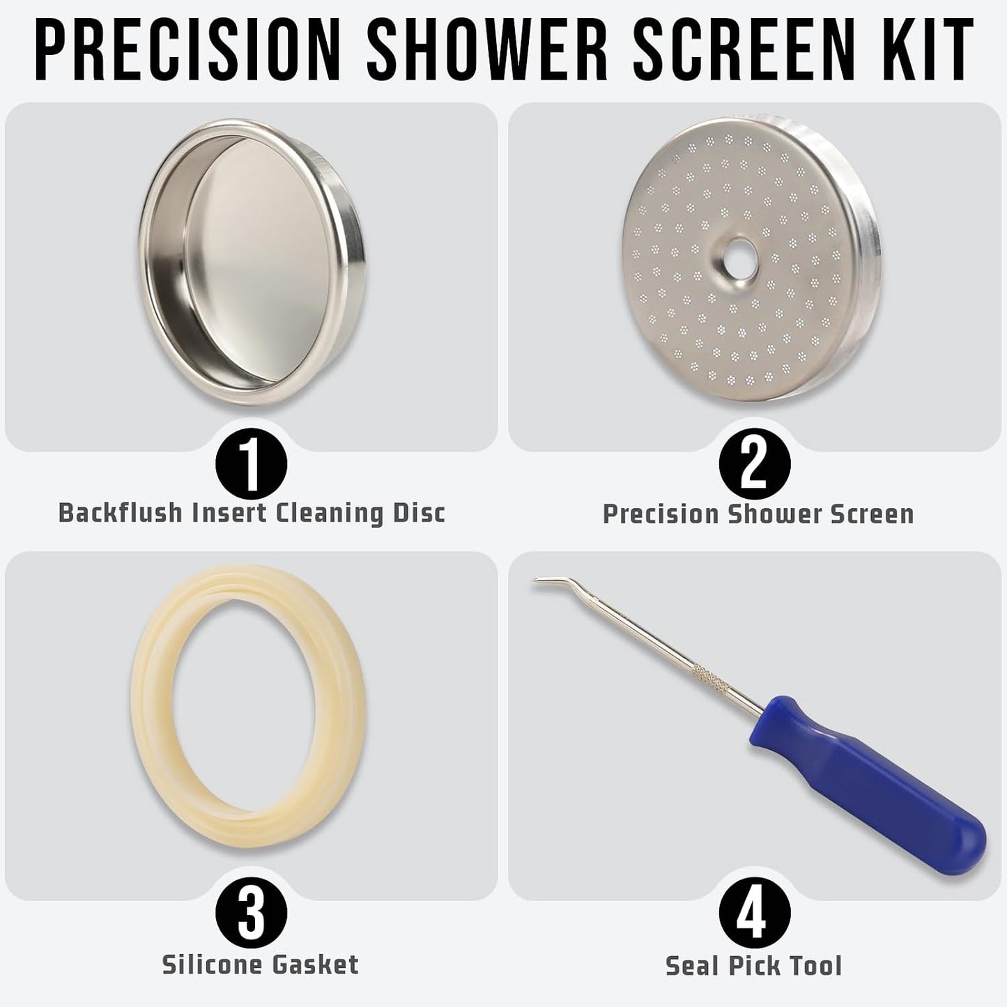 54mm Precision Shower Screen Kit Compatible with Breville Sage barista 870/876/878/880/810/840Includes Backflush Insert Cleaning Disc, Silicone Gasket & Seal Pick for Espresso Coffee Machines (54mm)