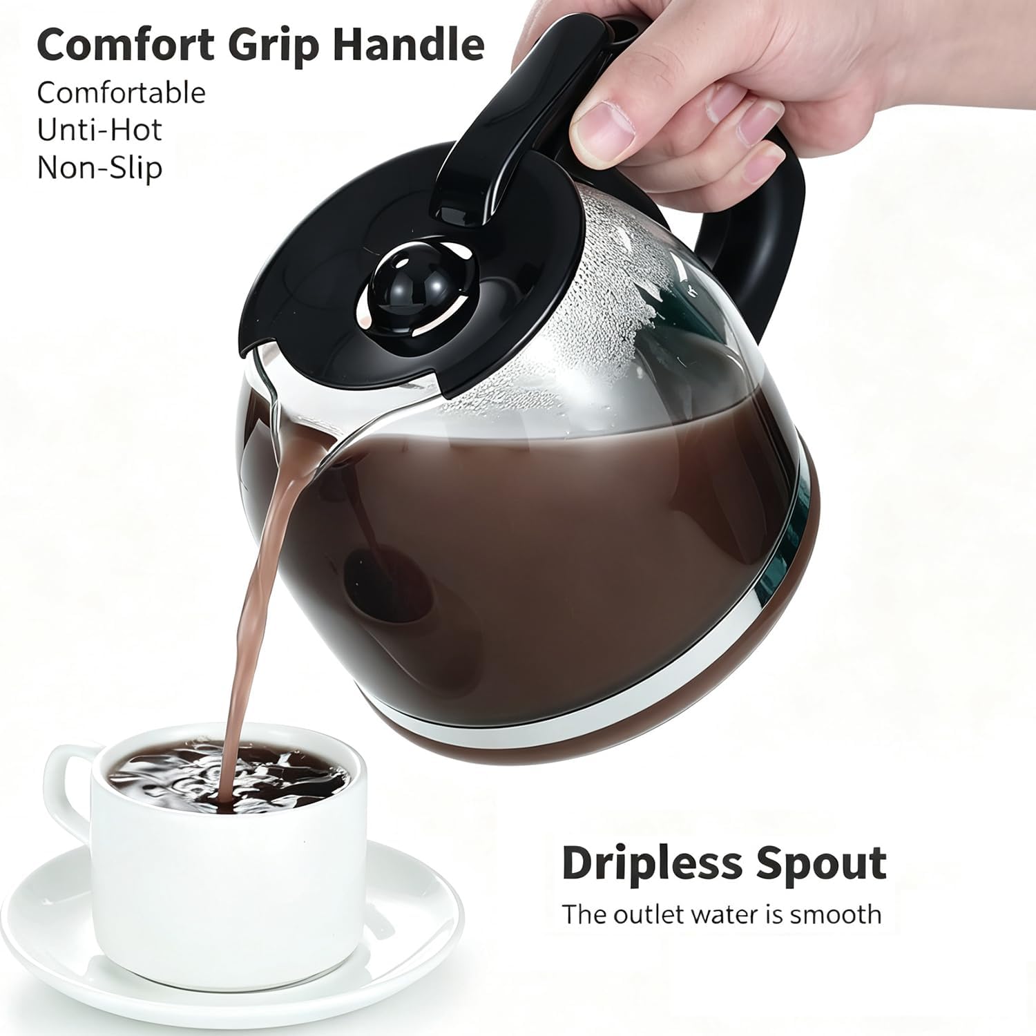 12-Cup Replacement Carafe Coffee Pot Compatible with Mr. Coffee Coffee maker Models# PLD12 PLD12-RB Series, Removeable Lid, Easy to Clean