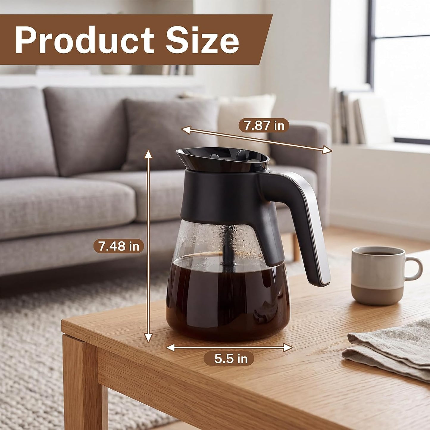 10 Cup Coffee Pot Replacement for Ninja Coffee Maker CM401 CM400 CM300 CP301 CF091, 50 oz Glass Carafe Replacement with Brew-Through Lid & Ergonomic Handle, Fits Ninja Specialty Coffee Makers