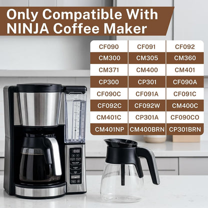 10 Cup Coffee Pot Replacement for Ninja Coffee Maker CM401 CM400 CM300 CP301 CF091, 50 oz Glass Carafe Replacement with Brew-Through Lid & Ergonomic Handle, Fits Ninja Specialty Coffee Makers