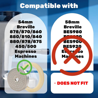 54mm Precision Shower Screen Kit Compatible with Breville Sage barista 870/876/878/880/810/840Includes Backflush Insert Cleaning Disc, Silicone Gasket & Seal Pick for Espresso Coffee Machines (54mm)