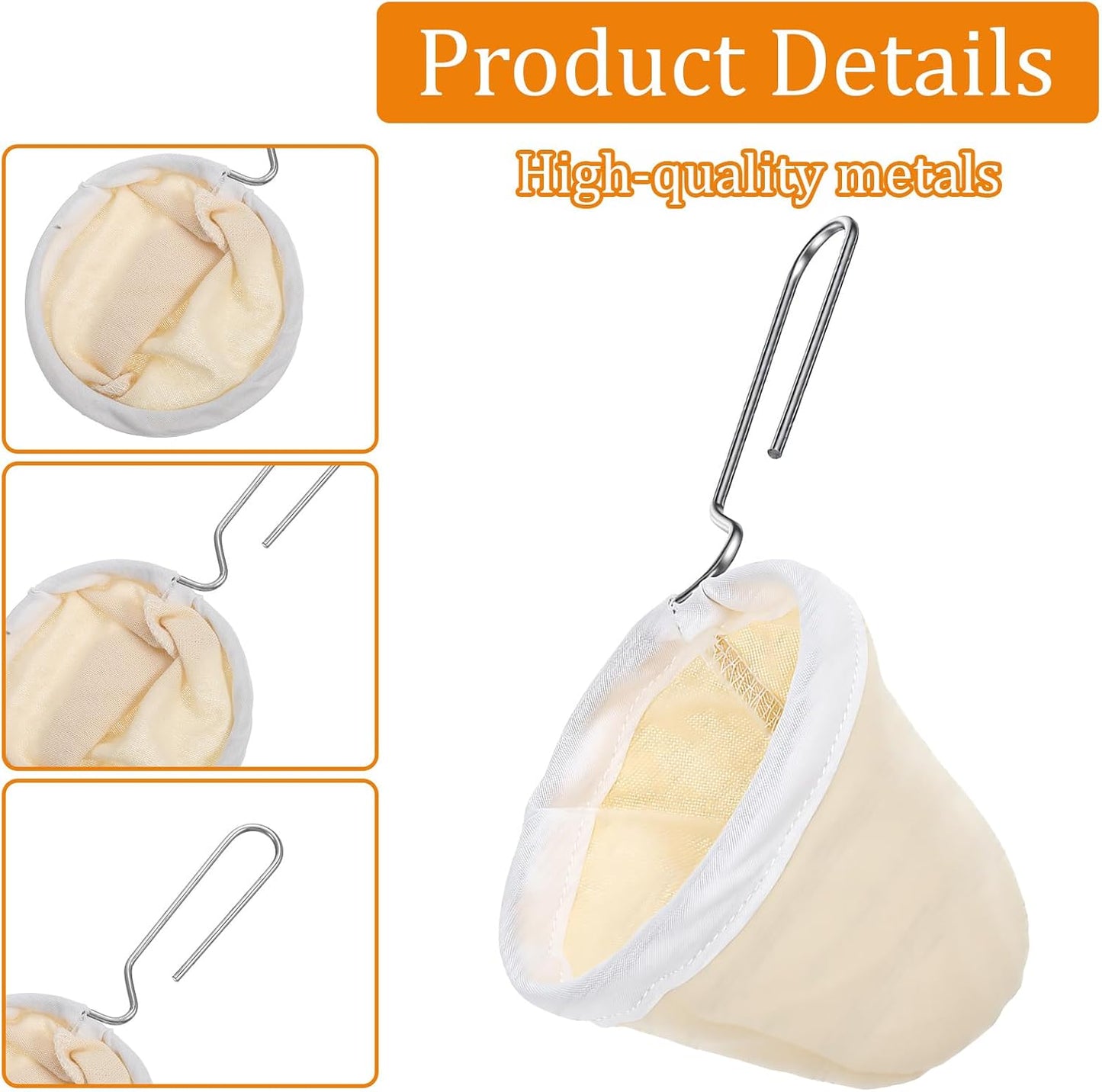 5 Pcs Cloth Coffee Filters Reusable, Coffee Strainer Cloth with Stainless Steel Handle, Coffee Sock Filter for Straining Juice, NutMilk, Thai Tea, Yogurt and Soup