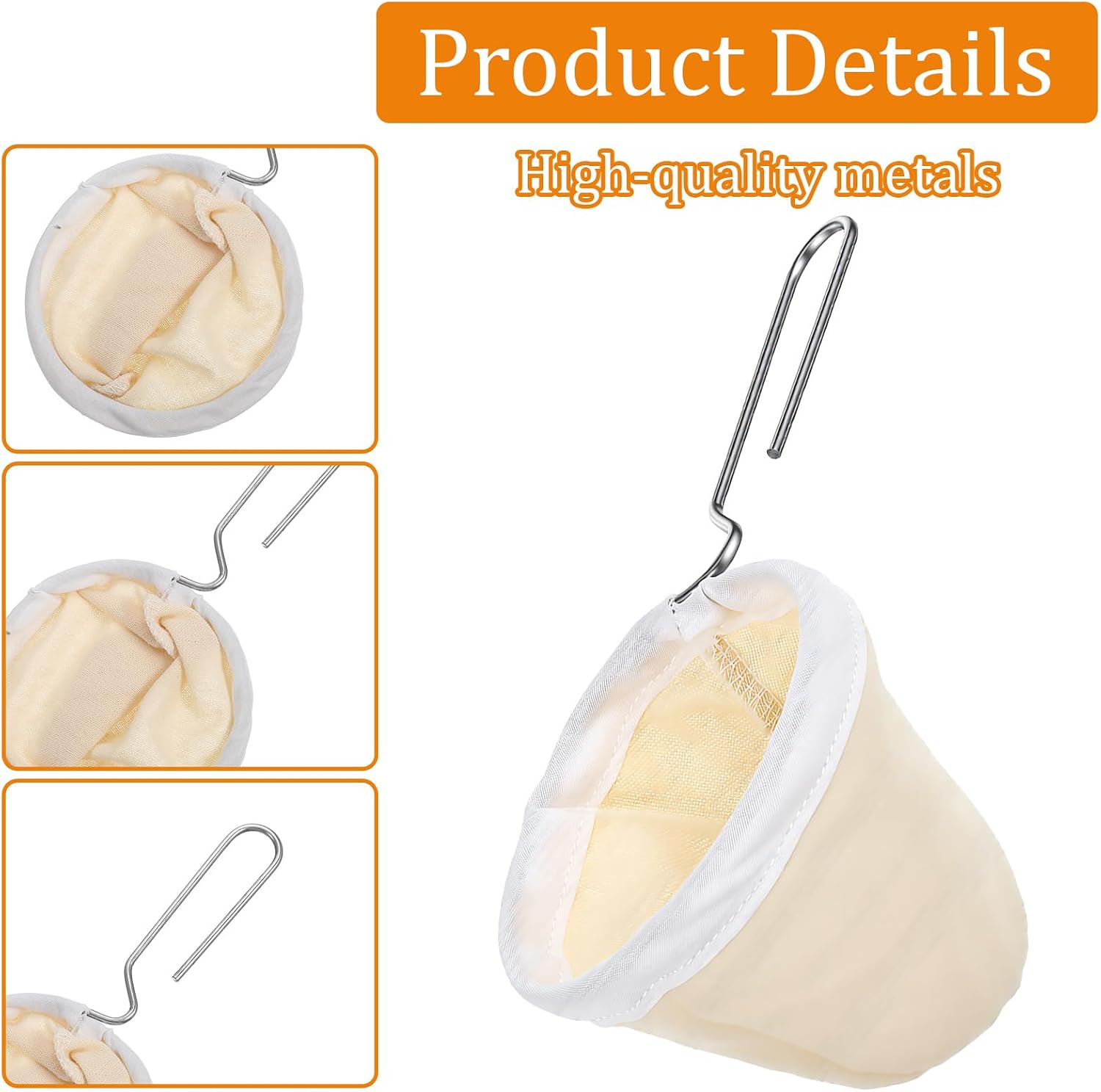 5 Pcs Cloth Coffee Filters Reusable, Coffee Strainer Cloth with Stainless Steel Handle, Coffee Sock Filter for Straining Juice, NutMilk, Thai Tea, Yogurt and Soup