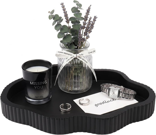 Coffee Table Tray for Home Decor,11" Cloud Resin Decorative Tray for Coffee Table Decor,Modern Organizer for Living Room&Kitchen Counter(Model A Black)