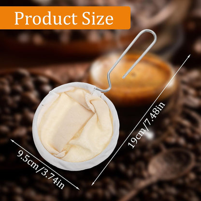 5 Pcs Cloth Coffee Filters Reusable, Coffee Strainer Cloth with Stainless Steel Handle, Coffee Sock Filter for Straining Juice, NutMilk, Thai Tea, Yogurt and Soup