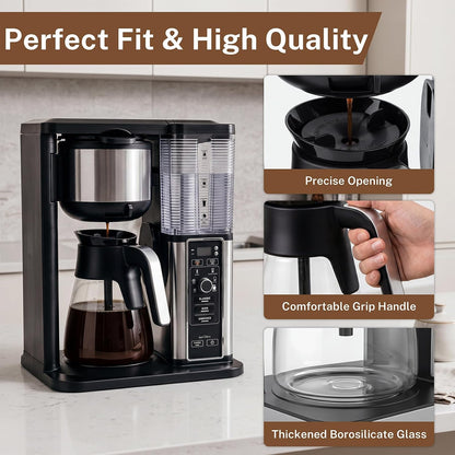 10 Cup Coffee Pot Replacement for Ninja Coffee Maker CM401 CM400 CM300 CP301 CF091, 50 oz Glass Carafe Replacement with Brew-Through Lid & Ergonomic Handle, Fits Ninja Specialty Coffee Makers