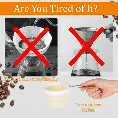 5 Pcs Cloth Coffee Filters Reusable, Coffee Strainer Cloth with Stainless Steel Handle, Coffee Sock Filter for Straining Juice, NutMilk, Thai Tea, Yogurt and Soup