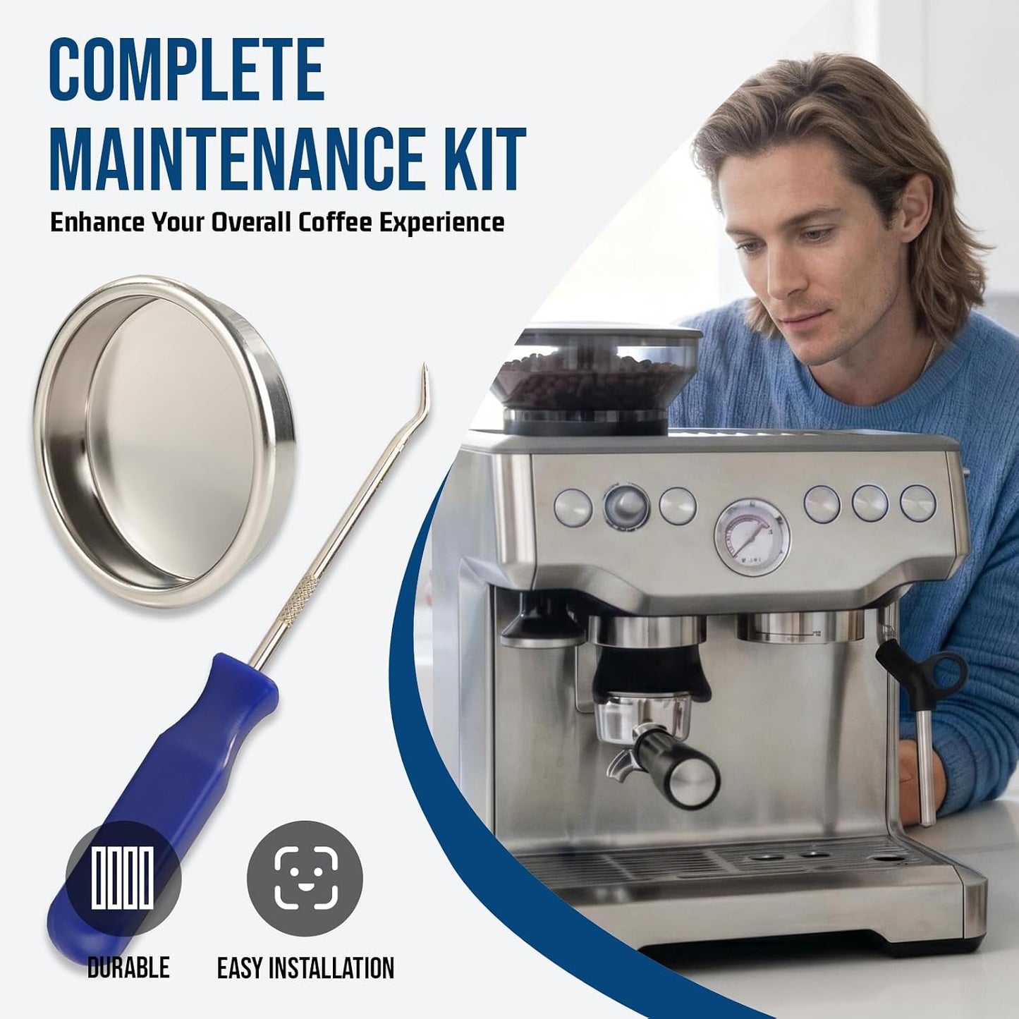 54mm Precision Shower Screen Kit Compatible with Breville Sage barista 870/876/878/880/810/840Includes Backflush Insert Cleaning Disc, Silicone Gasket & Seal Pick for Espresso Coffee Machines (54mm)