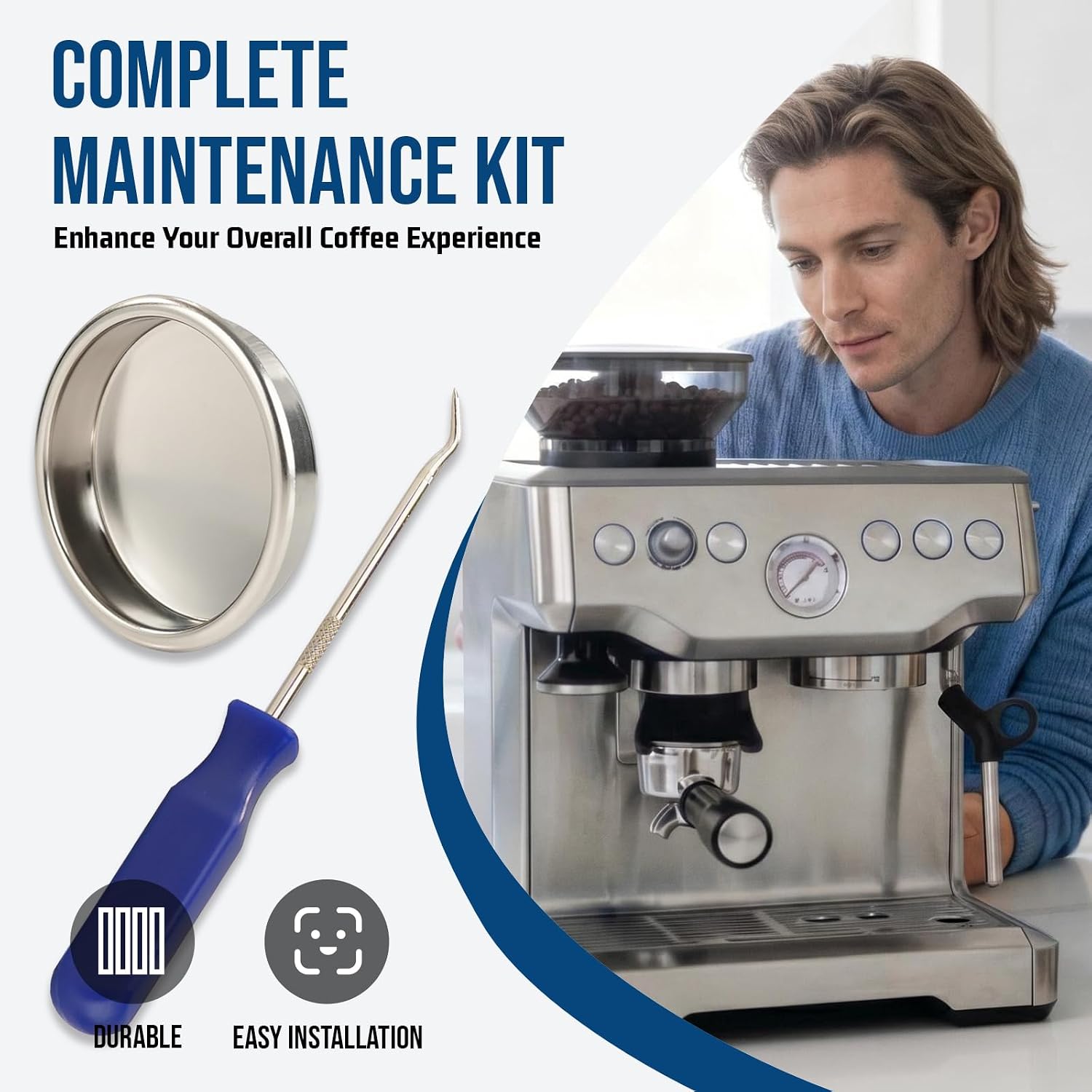 54mm Precision Shower Screen Kit Compatible with Breville Sage barista 870/876/878/880/810/840Includes Backflush Insert Cleaning Disc, Silicone Gasket & Seal Pick for Espresso Coffee Machines (54mm)