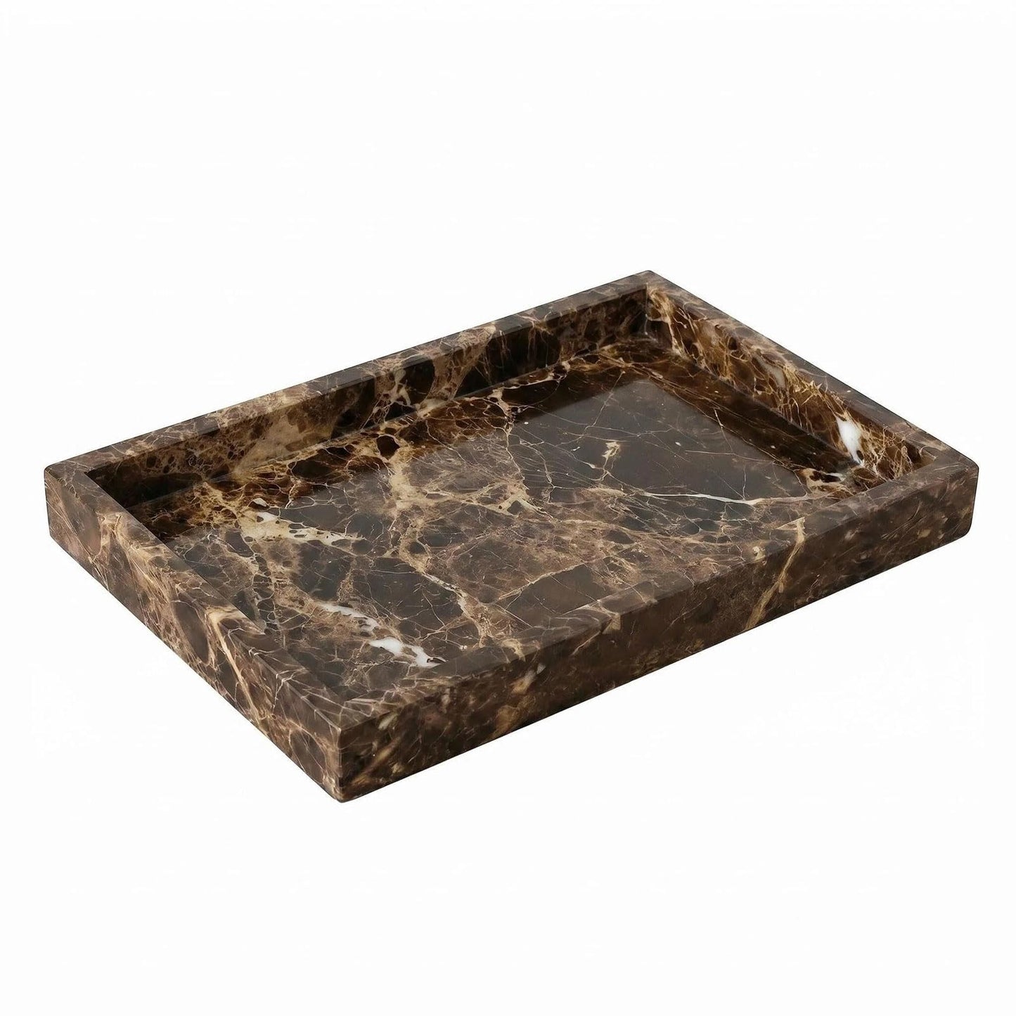 Natural Marble Tray Heavyweight Stone Vanity Tray for Bathroom Countertop, Coffee Table & Dresser - Handcrafted Rectangular Organizer (Gray X, 12" x 8" x 1.2")