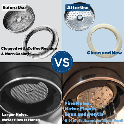 54mm Precision Shower Screen Kit Compatible with Breville Sage barista 870/876/878/880/810/840Includes Backflush Insert Cleaning Disc, Silicone Gasket & Seal Pick for Espresso Coffee Machines (54mm)
