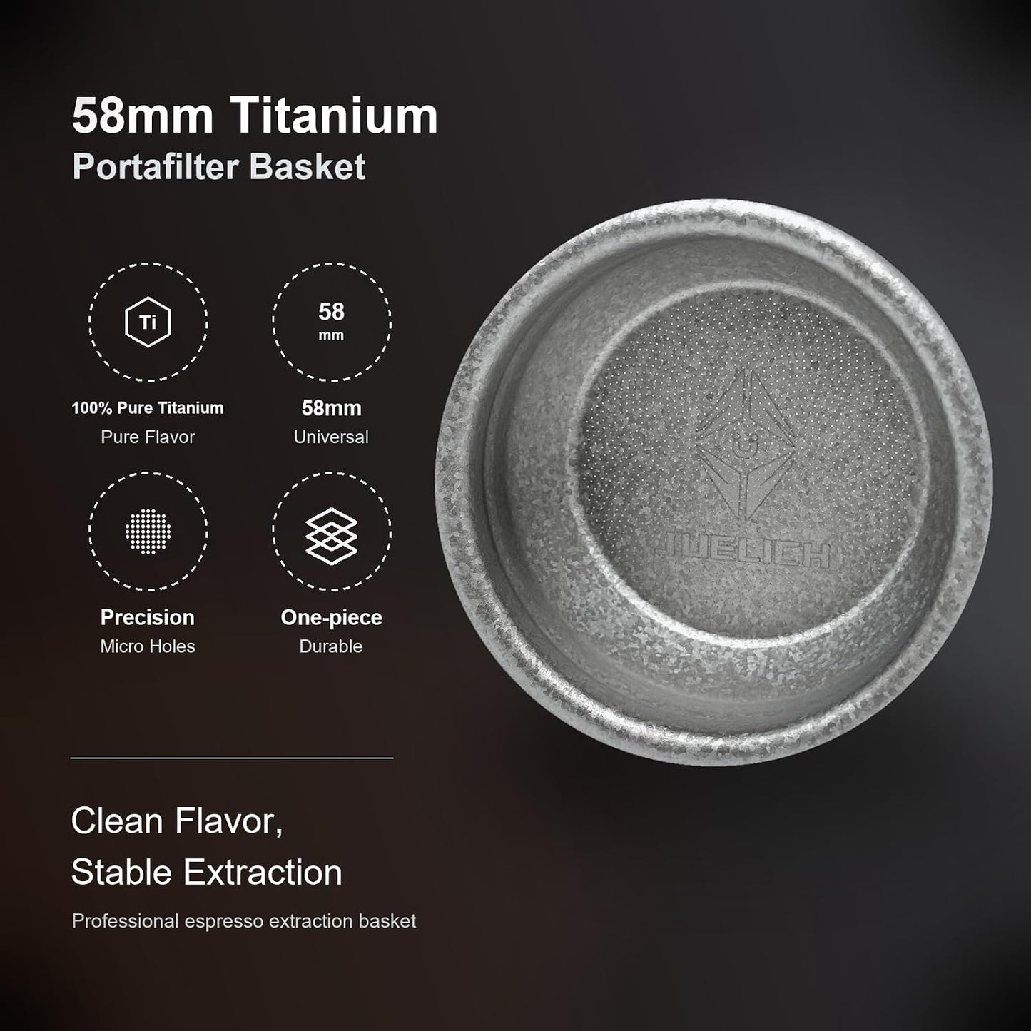 58mm Titanium Precision Espresso Basket, Premium Coffee Filter Basket for Even Extraction and Reduced Channeling, Barista Grade Espresso Upgrade, Fits Most 58mm Portafilters (Lake Blue)