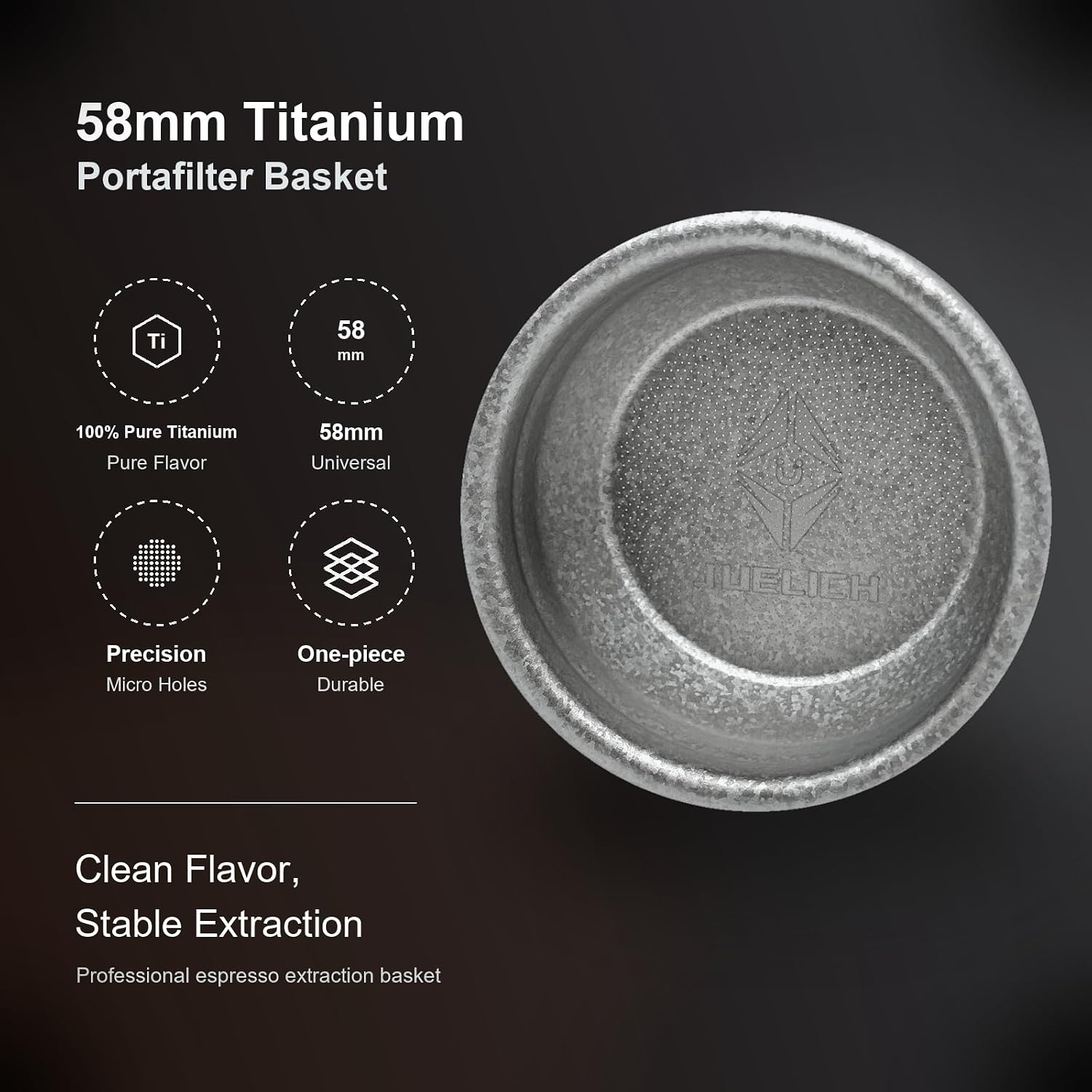 58mm Titanium Precision Espresso Basket, Premium Coffee Filter Basket for Even Extraction and Reduced Channeling, Barista Grade Espresso Upgrade, Fits Most 58mm Portafilters (Lake Blue)