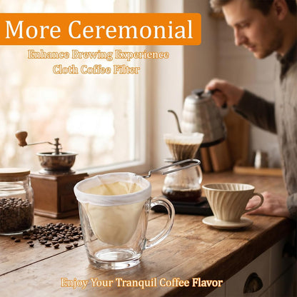 5 Pcs Cloth Coffee Filters Reusable, Coffee Strainer Cloth with Stainless Steel Handle, Coffee Sock Filter for Straining Juice, NutMilk, Thai Tea, Yogurt and Soup
