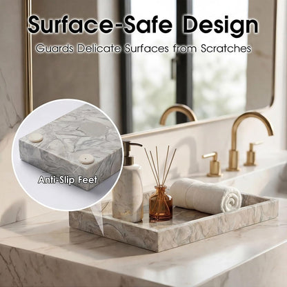 Natural Marble Tray Heavyweight Stone Vanity Tray for Bathroom Countertop, Coffee Table & Dresser - Handcrafted Rectangular Organizer (Gray X, 12" x 8" x 1.2")