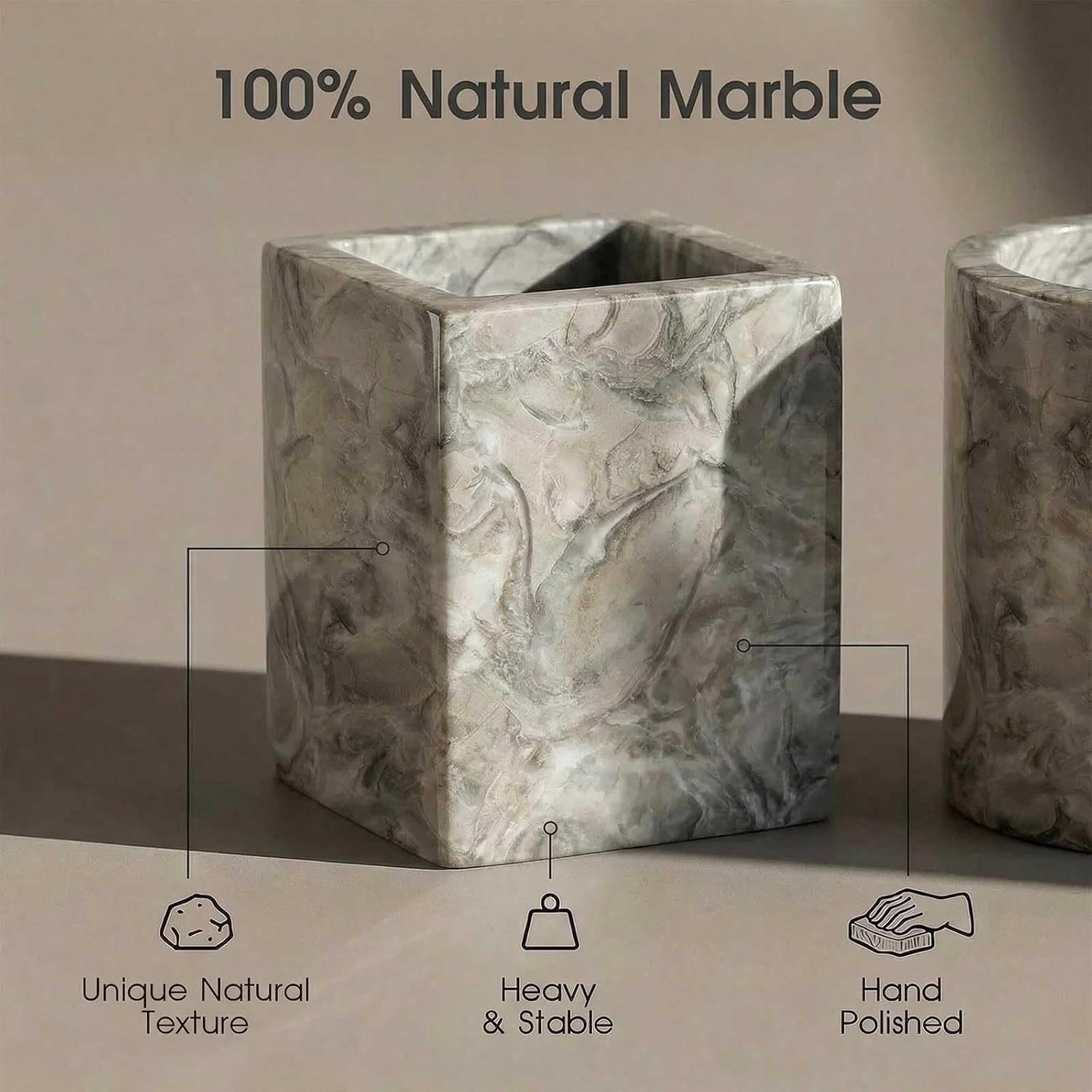 Natural Marble Tray Heavyweight Stone Vanity Tray for Bathroom Countertop, Coffee Table & Dresser - Handcrafted Rectangular Organizer (Gray X, 12" x 8" x 1.2")