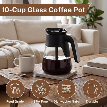10 Cup Coffee Pot Replacement for Ninja Coffee Maker CM401 CM400 CM300 CP301 CF091, 50 oz Glass Carafe Replacement with Brew-Through Lid & Ergonomic Handle, Fits Ninja Specialty Coffee Makers