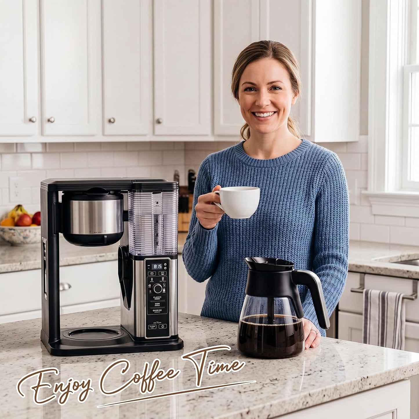 10 Cup Coffee Pot Replacement for Ninja Coffee Maker CM401 CM400 CM300 CP301 CF091, 50 oz Glass Carafe Replacement with Brew-Through Lid & Ergonomic Handle, Fits Ninja Specialty Coffee Makers