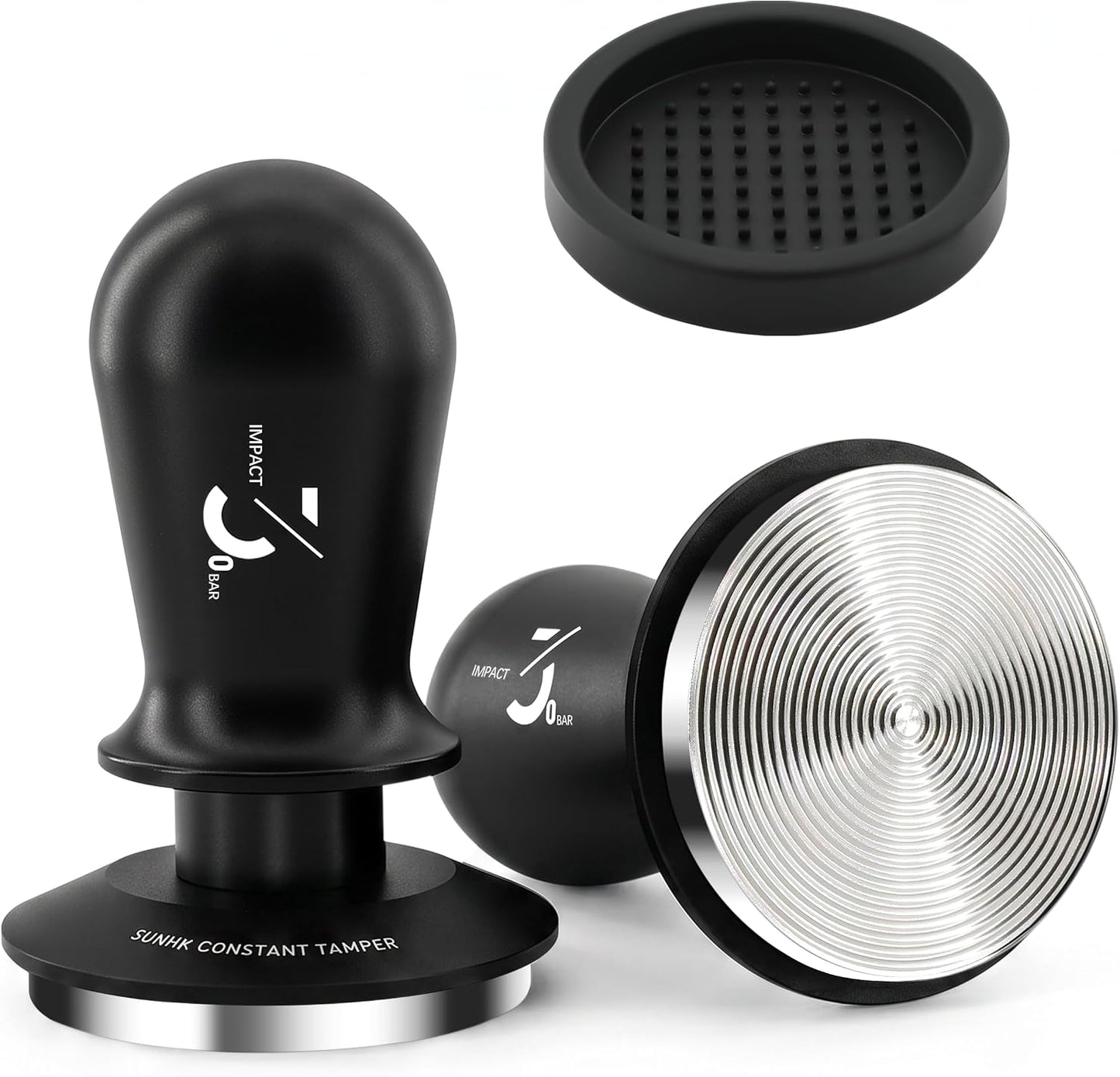 58mm Espresso Tamper, 58.35mm Coffee Tampers and Silicone Gel Coffee Tamper Mat for Home and Professional Baristas | 30lb Calibrated Spring Loaded,Triple Spring Design,Automatic Pressure Release,Sound Click Feedback,Threaded Base