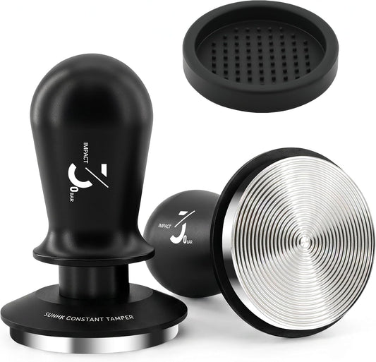 58mm Espresso Tamper, 58.35mm Coffee Tampers and Silicone Gel Coffee Tamper Mat for Home and Professional Baristas | 30lb Calibrated Spring Loaded,Triple Spring Design,Automatic Pressure Release,Sound Click Feedback,Threaded Base